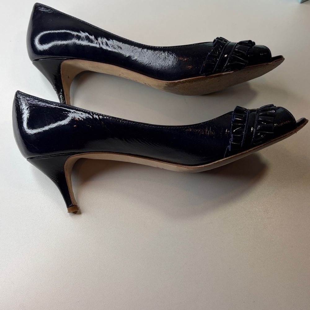 Butter Dandy Navy Blue Patent Leather Peep-Toe Heels Women’s 7 1/2 B - Picture 12 of 16